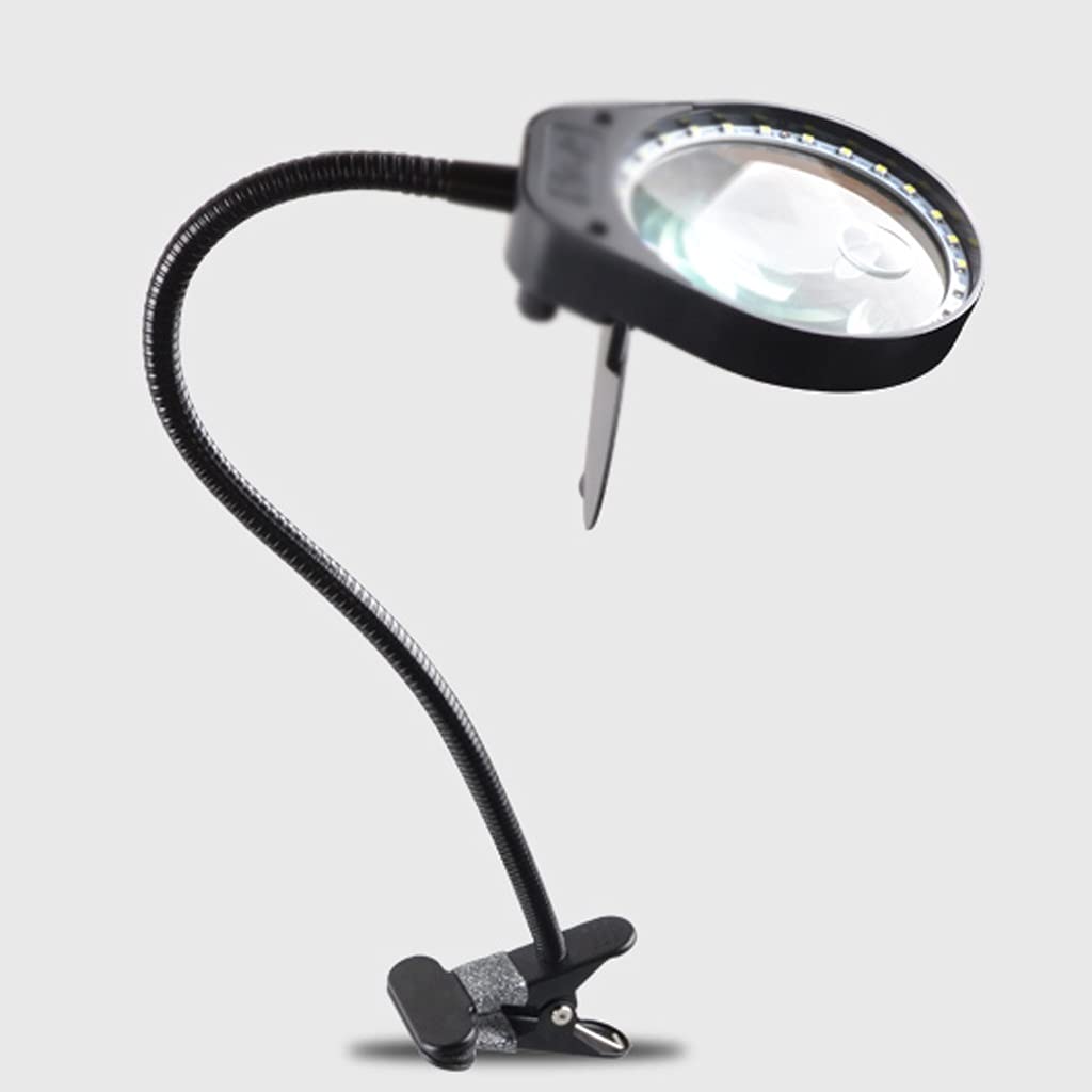 Jasna lampa biurkowa z lupą na gęsiej szyi i metalowym dużym zaciskiem Keep it in mind