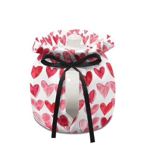 Image of Heart Love Kitchen Teapot Dust Cover,Lightweight Teapot Cosy Breakfast Warmer for Home Kitchen, Both Sides Can Be Used Red Christmas Decor