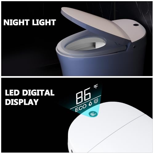 Smart Toilet, Tankless Bidet Toilet With Heated Bidet Seat, Foot Sensor, Dual Auto Flush, Manual Open & Close, Light, Remote Control, Modern Elongated Toilet for Bathroom