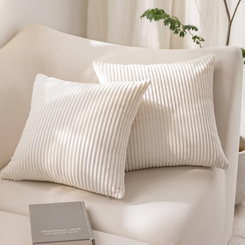 HOSHEN HOME 2er Set Kissenbezug 40x40cm Creme Kordsamt Gestreift...
