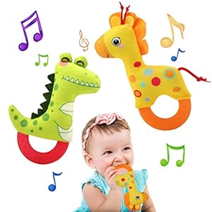 JoyPlus Sonajero Bebe 0-12 Meses, 2 Piezas Juguete Sonajero Sensorial para Bebés, Juguete Sonajero Peluche para Bebé, Peluches Suaves de Bebe Sentido Animales Felpa Juguete, Regalos Originales Bebes