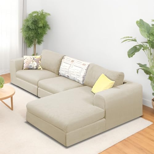 Image of Koza RHS 4 Seater L Shape Sofa Set for Living Room (Cream Fabric) Premium Fabric Sofa