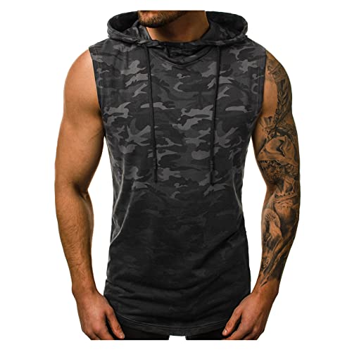 Mens Hoodies Pullover Vest Camouflage 3D Digital Gradient Printed Hooded Sleeveless T-Shirt Trendy Hoodie