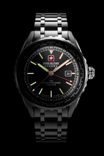 Image of Swiss Military Hanowa SMWGH0003203 - Swiss Made Round Black Watch for Men
