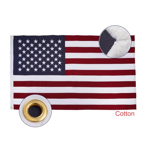 Bradford Cotton American Flag 3x5 feet for Indoor Embroidered Star USA Flags Soft Material Cloth US United State Flag with 2 Brass Grommets