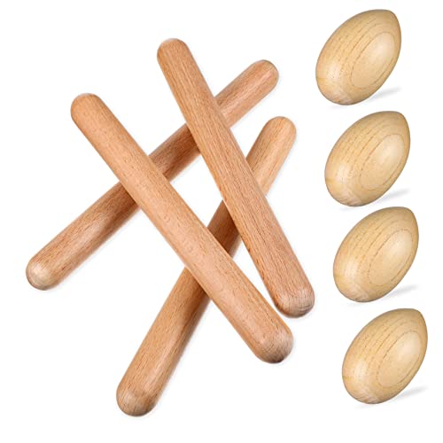 VICASKY Kid-friendly Wooden Rhythm Sticks Egg 4pcs Set for Toddlers Sensory Toys for Boys Girls Easter Present