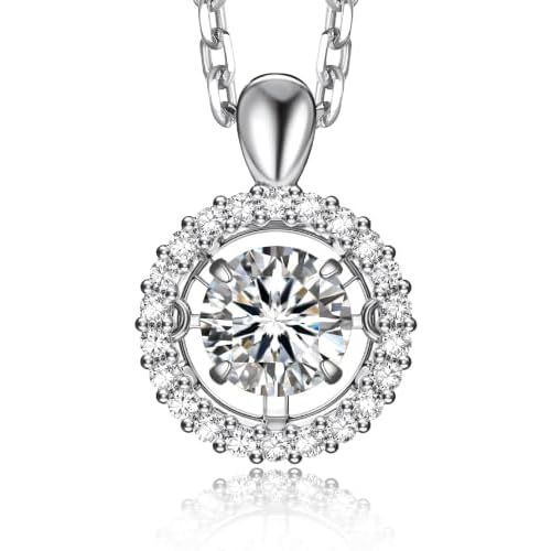 MomentWish 925 Sterling Silver Moissanite Necklace for Women D Color VVS1 Dancing Moissanite Necklaces Fashion Jewelry for Women Anniversary Gifts（0.5/1Carat）