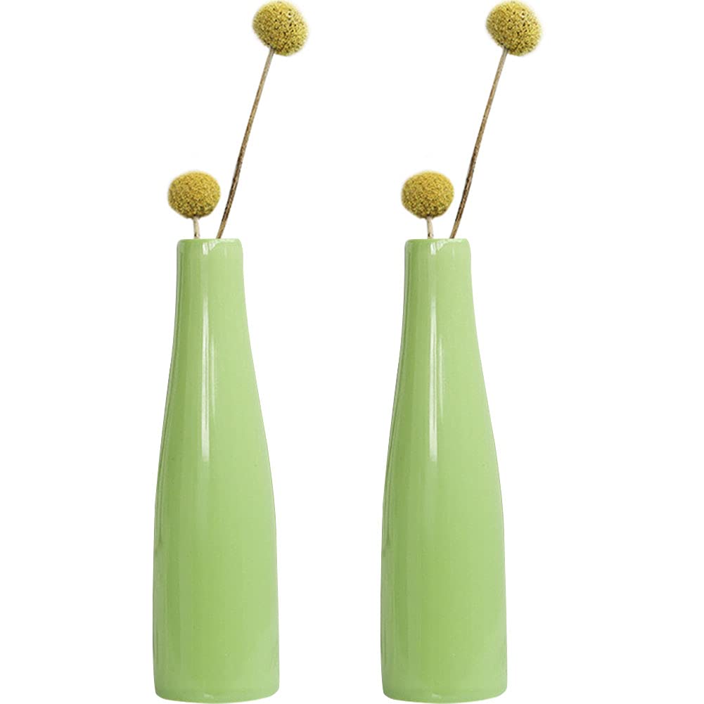 WAYUTO - Juego de 2 jarrones de cerámica pequeños y minimalistas modernos para decoración del hogar, sala de estar, oficina, centro de mesa, 5 pulgadas, color verde