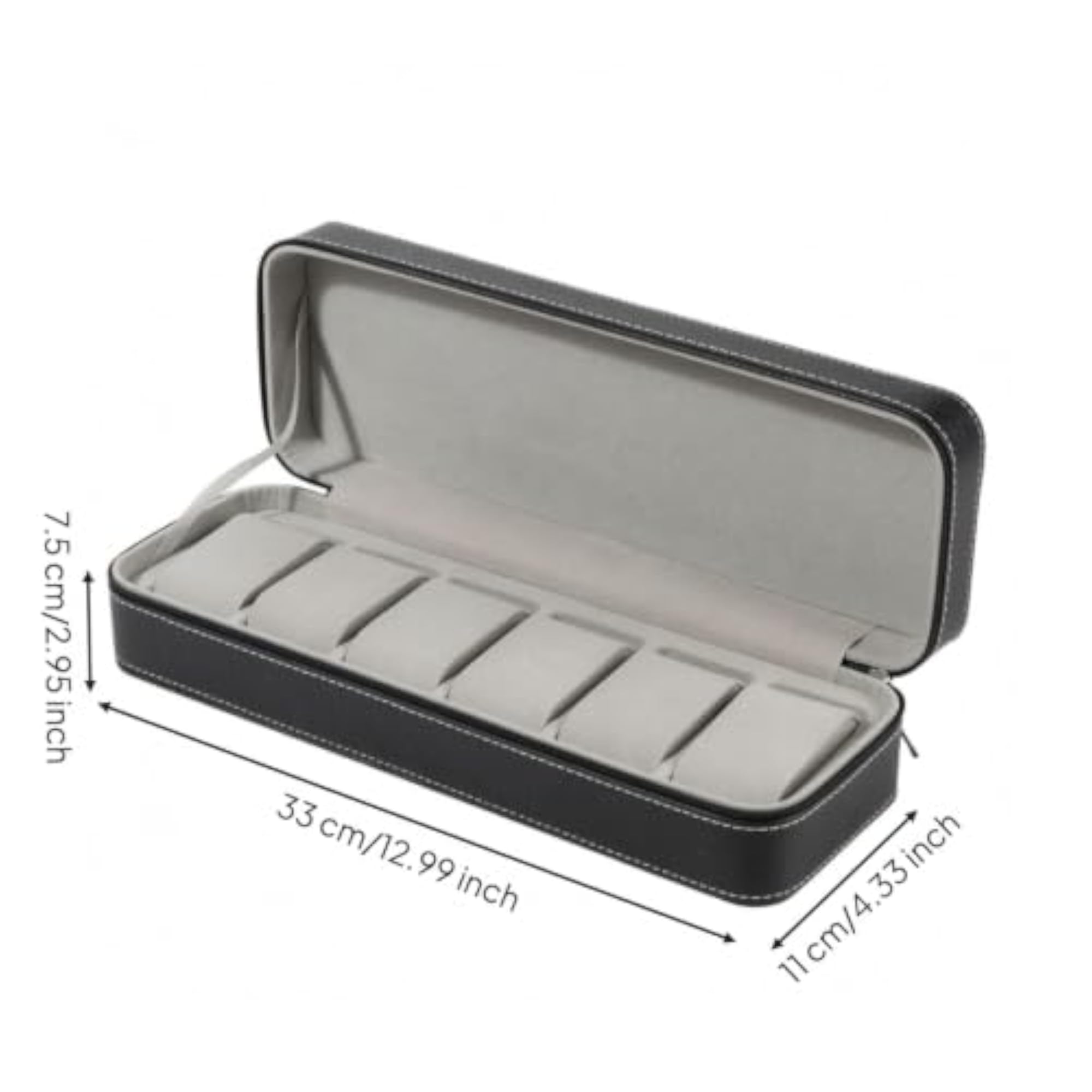Zipper Closure Padded Watch Organizer, Black, 6 Slots