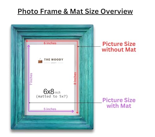 Image of 5 x 7 inch Wooden Photo Frame with Mat, Blue Photo Frame 5 x 7 inch with Mat or 6 x 8 inch without Mat for Wall Decoration, Gallery Walls, Best Wooden Photo Frames for Posters and Photos