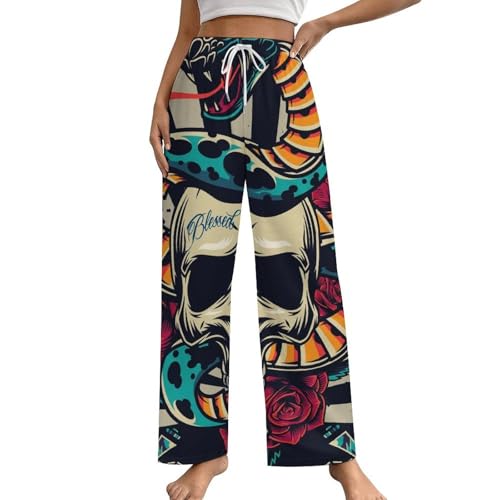 Bas de pyjama femme crâne de serpent avec poches vêtement de nuit S