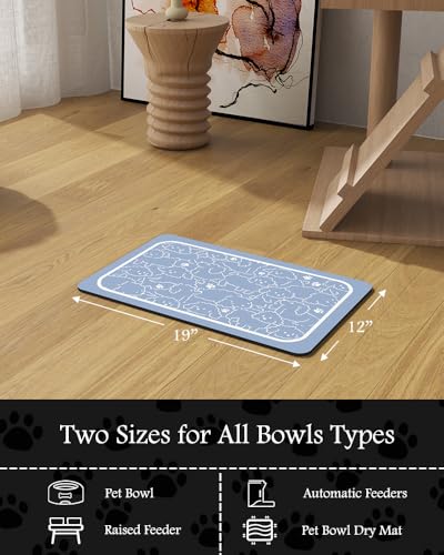 Image of Pet Feeding Mat-Absorbent Dog Mat for Food and Water Bowl-No Stains Quick Dry Water Dispenser Mat-Dog Accessories Pet Supplies-Bowl for Messy Drinkers（BLUEDOGS,12 inchx19 inch