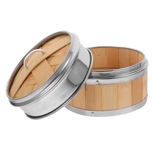 FUNNETOYU 竹製 蒸し器 蓋付き フードスチーマー キッチンスチーマー ステンレス製バンド 竹蒸し器 食品蒸し用具 調理器具