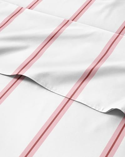 Image of Twin 3 Piece Striped Sheet Set - Soft, Breathable & Cooling - Red Stripe