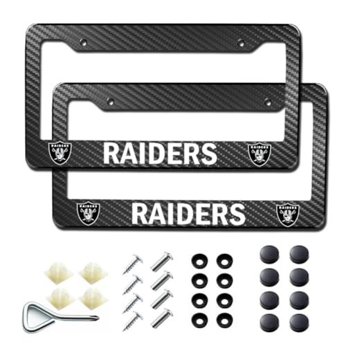 2Pack Carbon Fiber License Plate Frames for Raiders Black Aluminum Front & Rear Car Tag Holder Cover Heavy Duty License Plate Bracket Car Accessories
