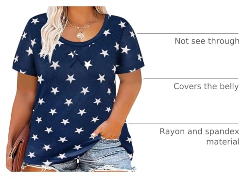 Image of CARCOS Plus Size Tops for Women Short Sleeve Shirt Summer Star /Leopard /Tie Dye /Flower Crewneck Pullover Tunic XL-5XL