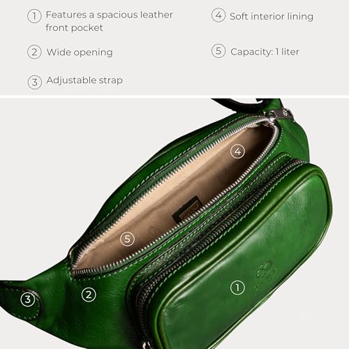 Image of Time Resistance Leather Waist Pack - Belly Bag, Belt Bag, Fanny Pack - Handmade in Italy (Green)