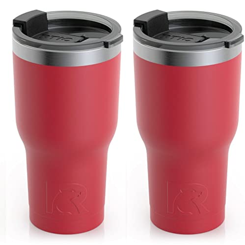 RTIC 20 oz Insulated Tumbler Stainless Steel Coffee Travel Mug with Lid, Spill Proof, Hot Beverage and Cold, Portable Thermal Cup for Car, Camping, Brick, 2 Pack