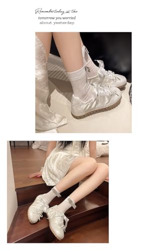 Ballet Sneakers for Women Round Toe Sneakerina Shoes Flats with Bows Satin Cute Retro Kawaii Elegant Dressy Fashion Trendy Tennis Trainers Gifts for Daughter Back to School Spring Summer Outdoors3