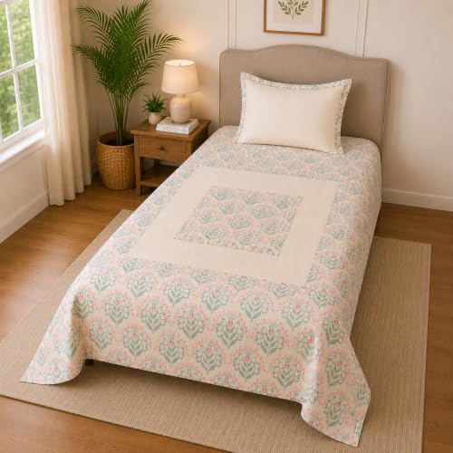 Image of Linen Home Cotton Percale Flat Bedsheet Set Single Size Sequence Pink