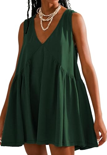 Image of Sleeveless Mini Dress for Women 2026 Summer Casual V Neck Sundress Loose Babydoll Dress with Pockets