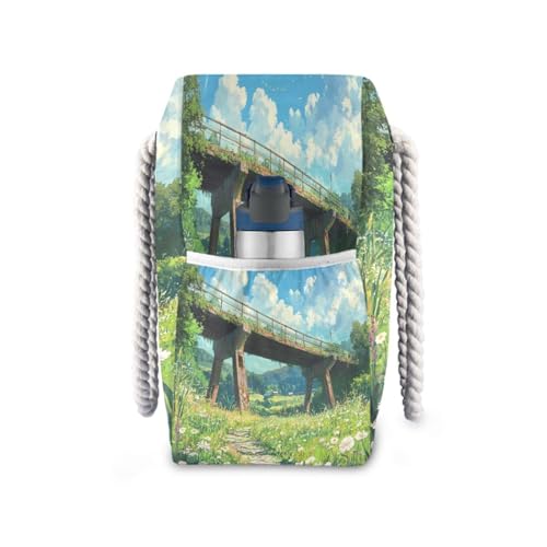 Meadow and Bridge Beach Bag & Travel Tote Bag Large Sandproof with Zipper Closure, Wet Pouch for Swim Gym Travel, Lightweight Foldable Outdoor Bag3