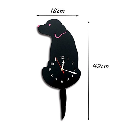 Ukey Wall Clock Creative Dog Acrylic Wall Clock With Swing Tail Pendulum For Living Room Bedroom Kids Room Kitchen And Home Décor - Battery Not Included (42Cm X 18Cm) Black #TOP1