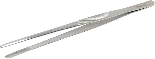 Pinzas multiusos de mango largo, pinzas de acero inoxidable rectas y curvas, puntas dentadas romas con cómodo mango acanalado para un agarre fuerte,