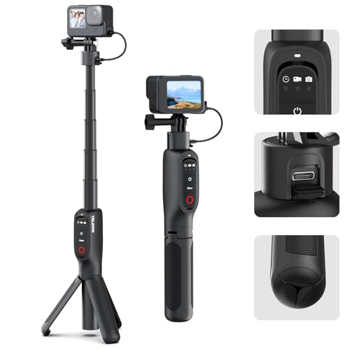 TELESIN° Trípode con soporte para selfies recargable, batería de 5000 mAh, para GoPro Max Hero 13 12 11 10 9