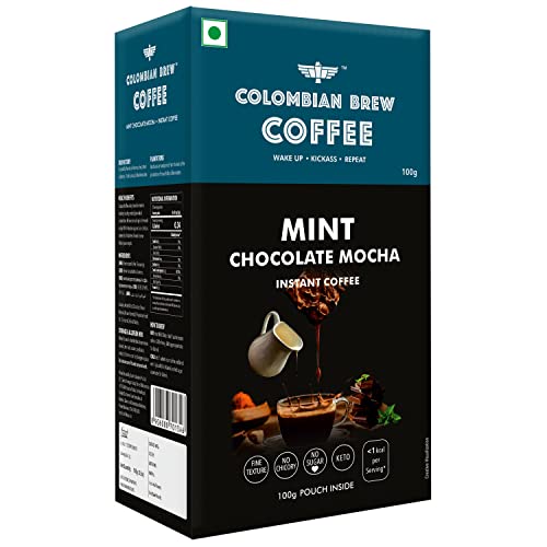Image of COLOMBIAN BREW COFFEE Mint Chocolate Mocha Instant Coffee Powder, No Sugar Vegan - Box,100 Gram