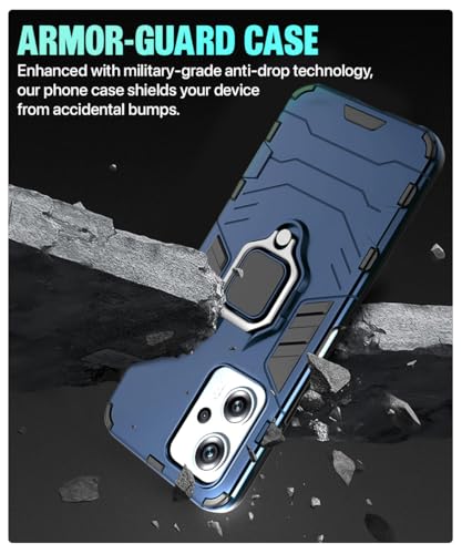 Image of WOW IMAGINE Shock Proof Back Case Mobile Cover for Redmi K50i 5G | Back Cover Case (Tough Armor | Hybrid PC + TPU | Ring Holder & in-Built Kickstand | Blue)