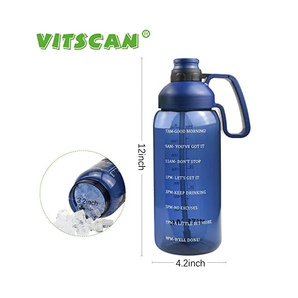 Half Gallon Water Bottle With Straw, 2l Water Bottle Motivational Water Bottle 64 Oz Water Bottle With Time Marker, Wide Mouth Water Jug for Sports Water Bottle BPA Free Leakproof, Blue Water Bottles