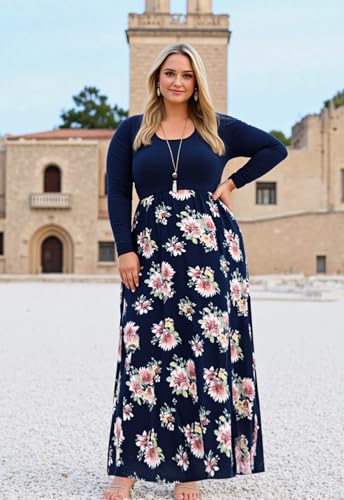Image of Nemidor Women Plus Size Casual Maxi Dress Long Fall Pockets