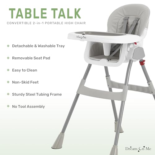dream on me portable 2-in-1 tabletalk high chair convertible compact high chair light weight portable highchair grey