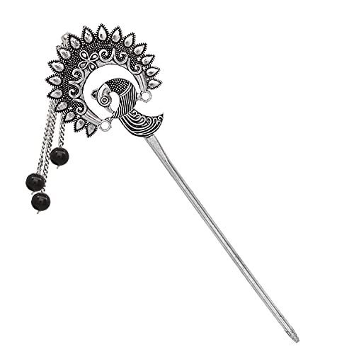 Image of V L IMPEX Peacock Design Hair Stick For Bun Designer Metal Hair Pin For Women (Vlhp31Blk), Black
