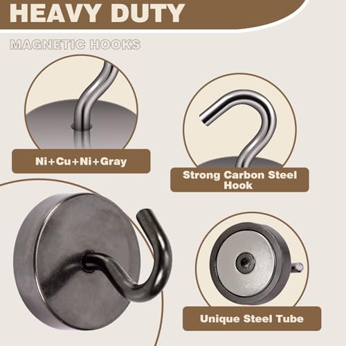 Image of Neosmuk Magnetic Hooks Steel Tube Design for Cruise,80lb+ Grey,10 Pack | Cruise Ship Essentials,Heavy Duty Magnett Hooks for Cabins, Refrigerator, Grill, Hanging, and Travel Extra Strong Must-Haves