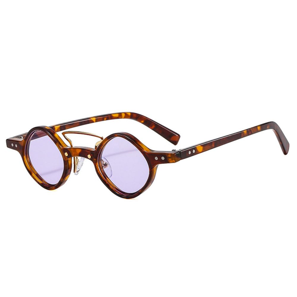 Lunettes de soleil carrées rétro à double ponts violet léopard