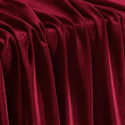 KKJIAF Burgundy Stretch Velvet Fabric 60 Inch Wide 1 Yard Soft Stretchy Fabric for Sewing Clothes Apparel Costume Crafts - 90% Polyester 10% Spandex