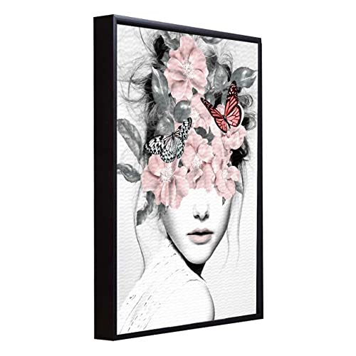 Image of PAINTINGMANTRA Blossom Pink Girl Flower Bouquet Black Framed Canvas Print for Wall, Home and Living Room Decoration (Size - 23 x 17 Inchs)