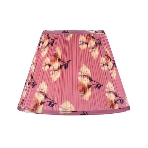 Image of Aspen Creative 33177, Hardback Empire Transitional Spider Lamp Shade, Mushroom Pleated Pink with Yellow Floral Print Designed Fabric, 8 inch Top x 15 inch Bottom x 11 inch Slant Height