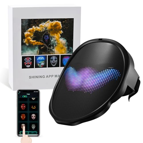 Tnamdan Led mask Maschera Luminosa a LED con App Control, 45 Animazioni, 70 Immagini, Modelli/Testi Fai da Te, Caricamento di Foto e Maschera led Maschera halloween Maschere Luminose spaventose