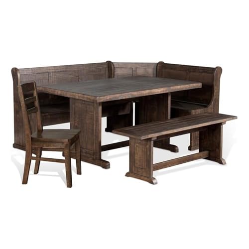 Pemberly Row Farmhouse Wood Kitchen Corner Breakfast Dining Nook Set