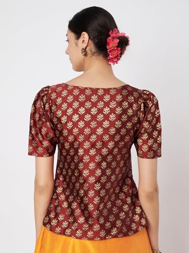 Image of studio rasa Women's Silk Blend Hand Block Printed Top for Wedding Festive Party
