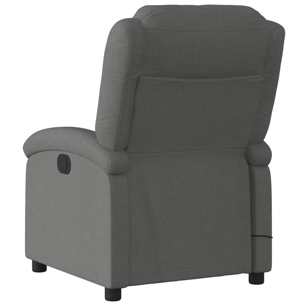 Massagesessel elektrisch Dunkelgrau Stoff mit 6-Punkt-Vibrationsmassage, Verstellbare Rückenlehne und Fußstütze, Polsterstuhl mit Holz Metall Gestell