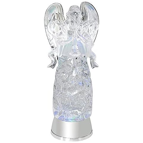 Eldnacele Snow Globe Angel with Trumpet, Lighted Water Glittering Swirling Crystal Angel Statue(Timer), Battery Operated Sparkling Multi-Color Changing Praying Angel Figurine for Christmas Decoration Cover
