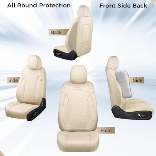 Image of Coverado Car Seat Covers for Front Seats, Leather Seat Covers for Cars, Waterproof Automotive Car Seat Protectors, Front Car Seat Cushions Driver Seat Covers Universal Fit for Most Cars, Beige