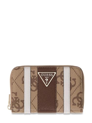 GUESS Womens LAUREL II SLG MED ZIP AROUND Handbag LATTE LOGO/BROWN