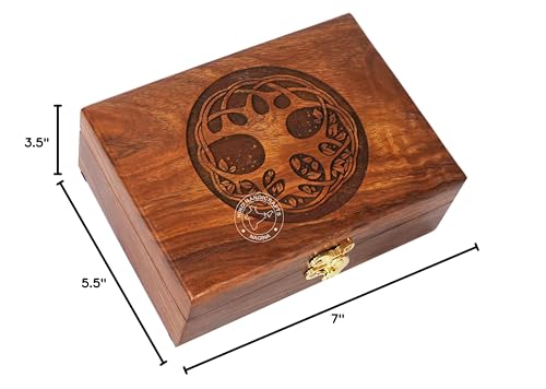 Image of Rosewood Handmade Wooden Urn Tree of Life Engraving Handcarved Jewellery Box for Women-Men Jewel | Home Decor Accents | Decorative Boxes | Storage & Organiser (7 inch x 5.5 inch x 3.5 inch, Tree - 6)