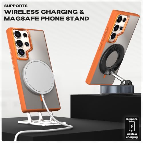Image of Pikkme Back Cover for Samsung Galaxy S24 Ultra 5G | Shockproof | Mag-Safe Compatible | Hard Transparent Back | Premium Raised Camera Protection | Bumper Case (Orange Mag-Safe)