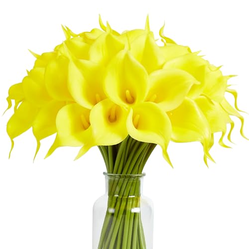 Image of SITUMEIZI 24 Pcs Yellow Fake Flowers Artificial Calla Lily